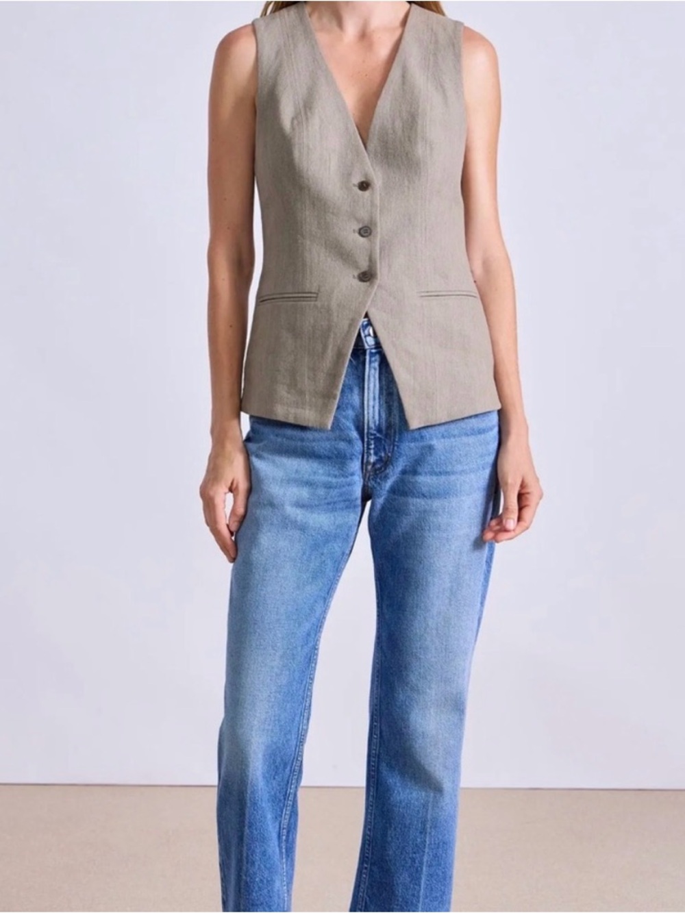 Apiece Apart Helena Vest Textured V-Neck Button 10